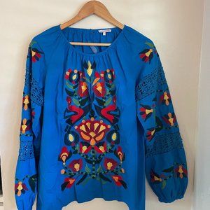 Frances Valentine SASKIA EMBROIDERED BLOUSE in BLUE